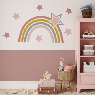 muursticker regenboog met sterren roze sterren voor de babykamer en kinderkamer decoratie