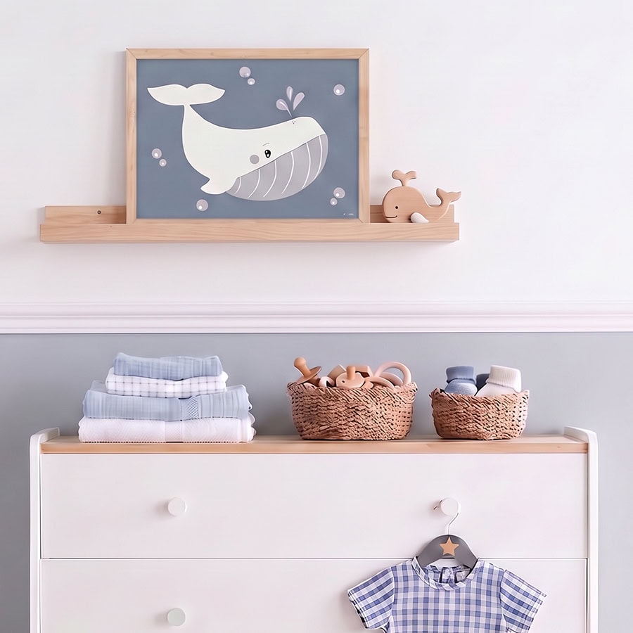 Poster walvis voor een schattige kinderkamer 1 Detail Poster met walvis print blauw voor de kinderkamer