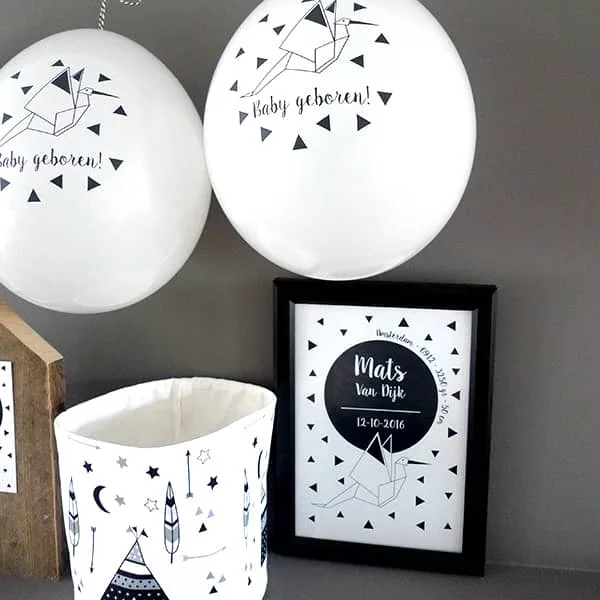 geboorteballonnen en geboorteposter hip huisje