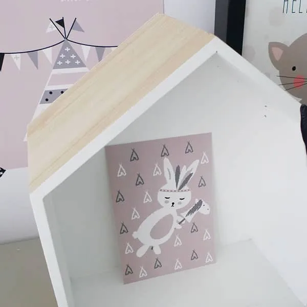 Kaart roze met schattig konijntje. 1 kaart konijntje kinderkameraccessoires roze hip huisje