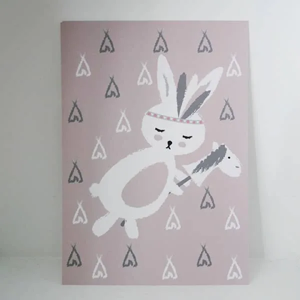Kaart roze met schattig konijntje. 2 kaart roze konijntje meisjeskamer hip huisje