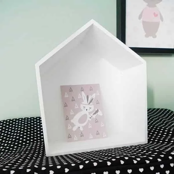 Kaart roze met schattig konijntje. 7 kaartje kinderkameraccessoires Hip Huisje