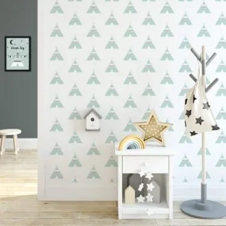 kinderkamer behang tipi groen babykamer hip huisje 3