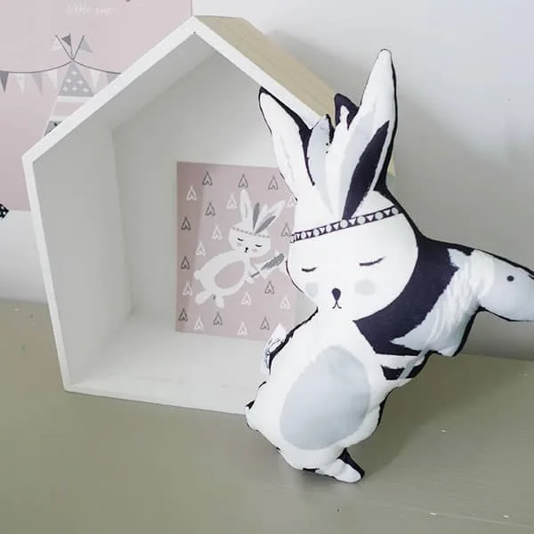 Kaart roze met schattig konijntje. 8 konijntje knuffeltje en kaart hip huisje