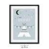 poster blauw tipi decoratie kinderkamer babykamer zwartwit accessoires 1