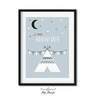 poster blauw tipi decoratie kinderkamer babykamer zwartwit accessoires 1