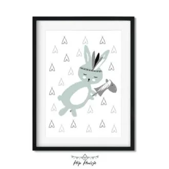 poster konijntje groen tipi kinderkamer babykamer accessoires