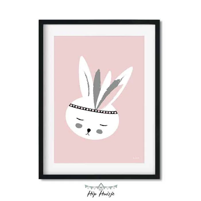 poster konijntje roze kinderkamer hiphuisje 2