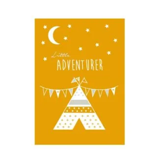 poster little adventurer okergeel geel kinderkamer babykamer tipi muurdecoratie kinderkameraccessoires