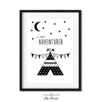 poster little adventurer tipi zwartwit kinderkamer babykamer monochrome