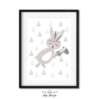 poster meisjeskamer konijntje roze tipi kinderkamer babykamer accessoires