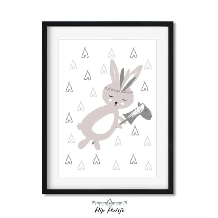 poster meisjeskamer konijntje roze tipi kinderkamer babykamer accessoires