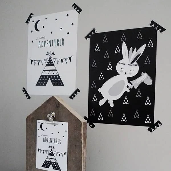 Poster tipi zwart wit. 10 posters Hip Huisje