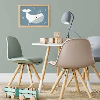 sfeer kinderkamer poster aandemuur walvis water blauw hiphuisje