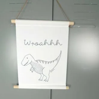 textielposter dino zwartwit kinderkamerdecoratie hiphuisje 2