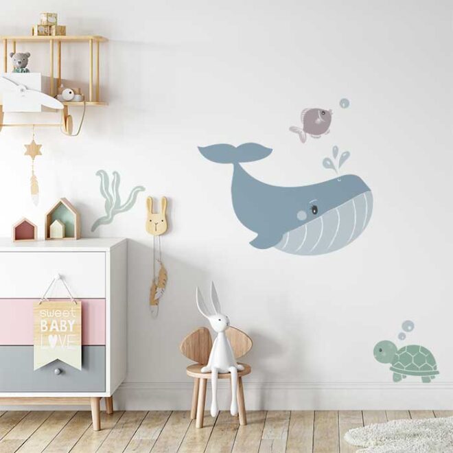 walvis muursticker babykamer kinderkamer kindersticker muurdecoratie kinderkamer hiphuisje