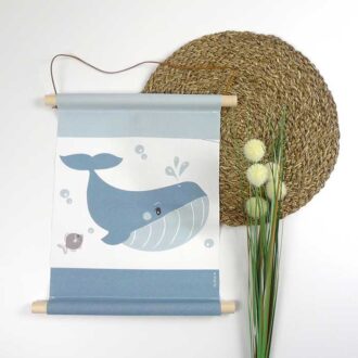 textielposter walvis blauw kinderkamer hiphuisje