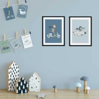 kaarten posters dieren jongenskamer blauw hiphuisje