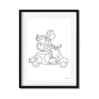 poster aap scooter zwartwit kinderkamer hiphuisje
