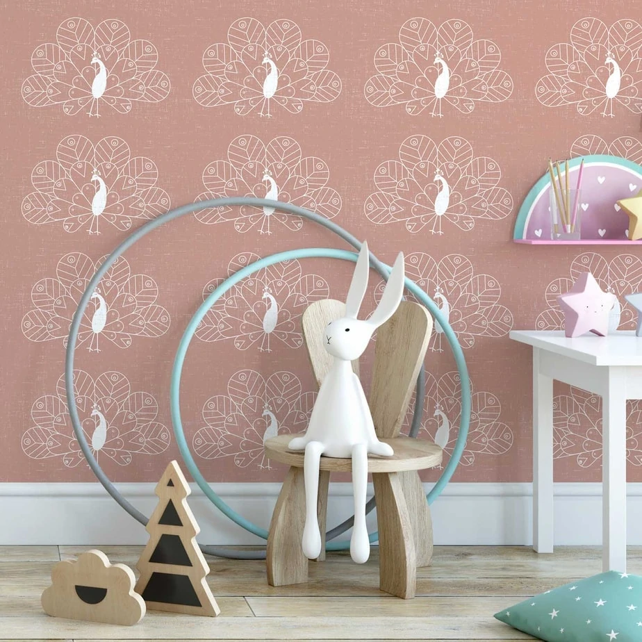 behang pauw oudroze meisjeskamer boho kinderkamer