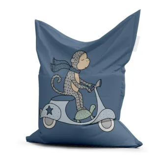 kinderen zitzak dieren onderweg voorzijde met aapje op een scooter hiphuisje