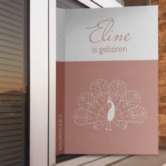 Geboortebord pauw oudroze meisje geboren hiphuisje