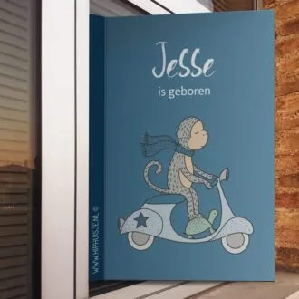raambord geboortebord jongetje geboorte jongetje aap scooter hiphuisje