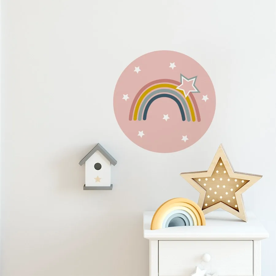 Muurcirkels met regenboog in diverse kleuren en maten 3 muurcirkels regenboog roze 40cm hiphuisje