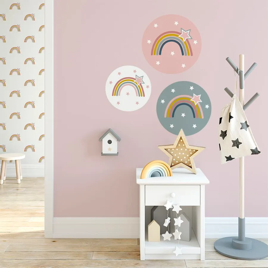Muurcirkels met regenboog in diverse kleuren en maten 6 muurcirkels met regenboog sfeer kinderkamer regenboog hiphuisje