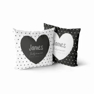 naamkussen met hartje zwart wit kiezen hiphuisje