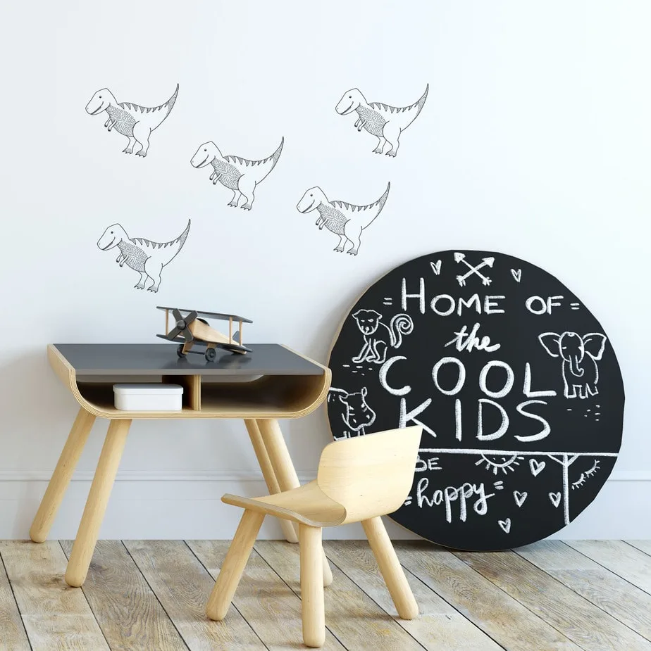 kleine muurstickers dino zwart wit kinderkamer