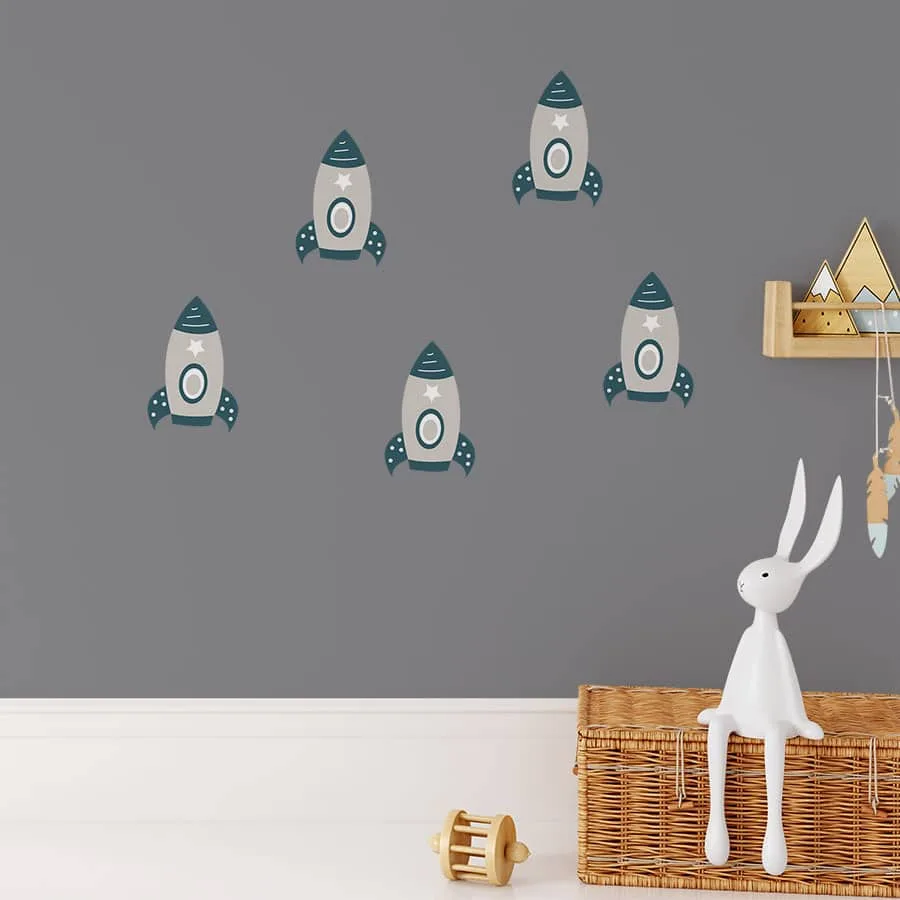 kleine muurstickers met raketten ruimtevaart hiphuisje