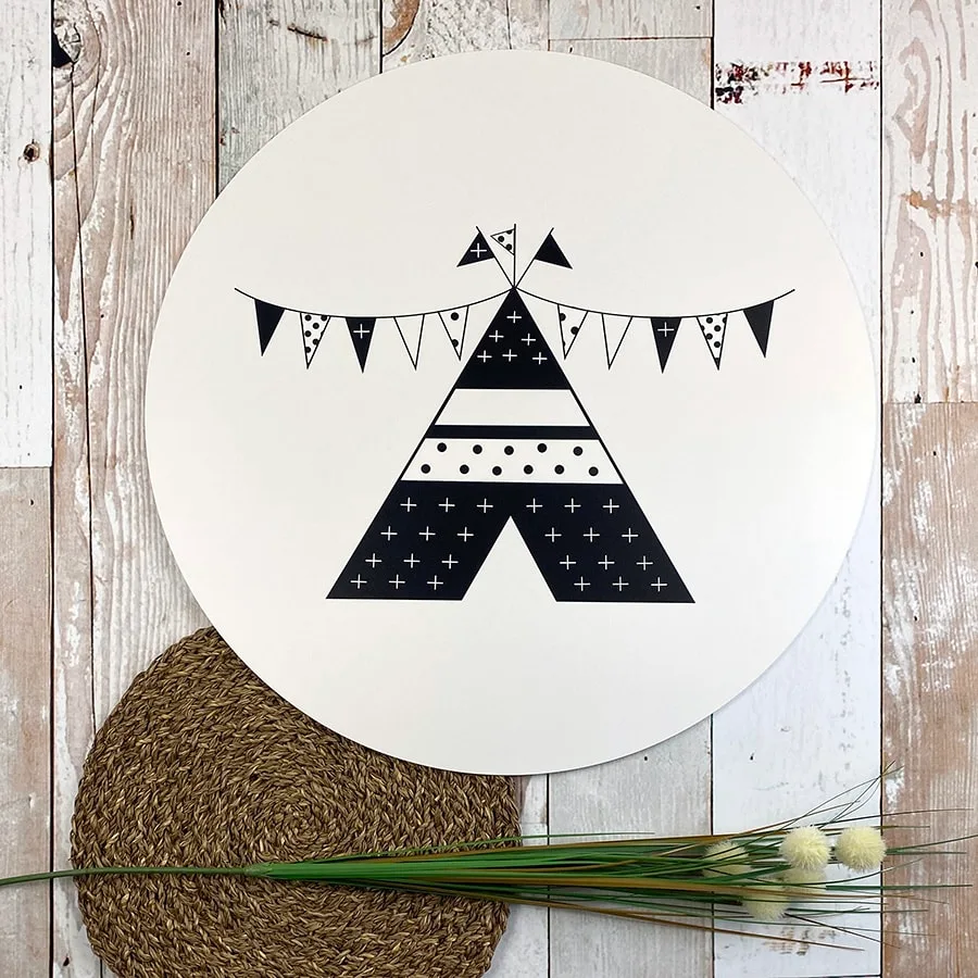XL Muurcirkel tipi zwart wit | 60 cm | 1 XL muurcirkel tipi zwart wit hiphuisje