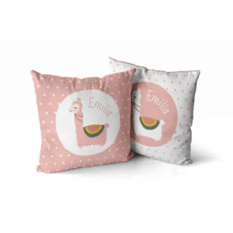 naamkussen met lama in roze hiphuisje kopiëren