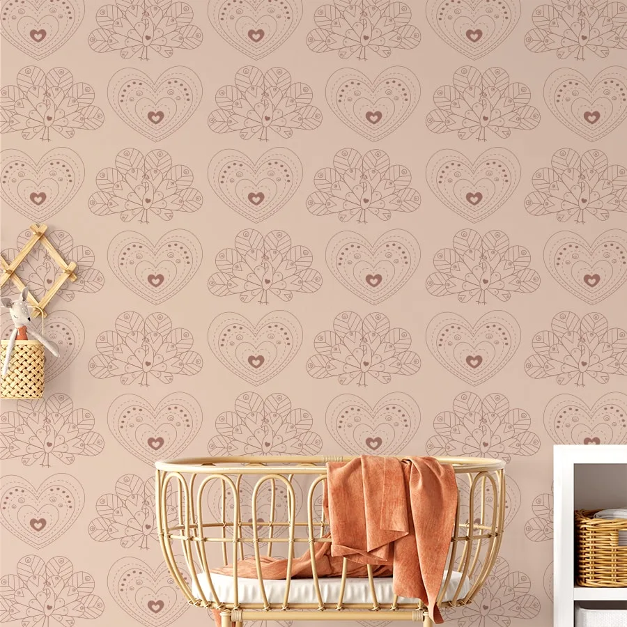 behang naturel hartje pauw behang voor kinderkamer