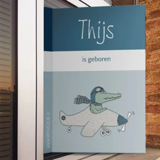 geboortebord krokodil in vliegtuig hiphuisje
