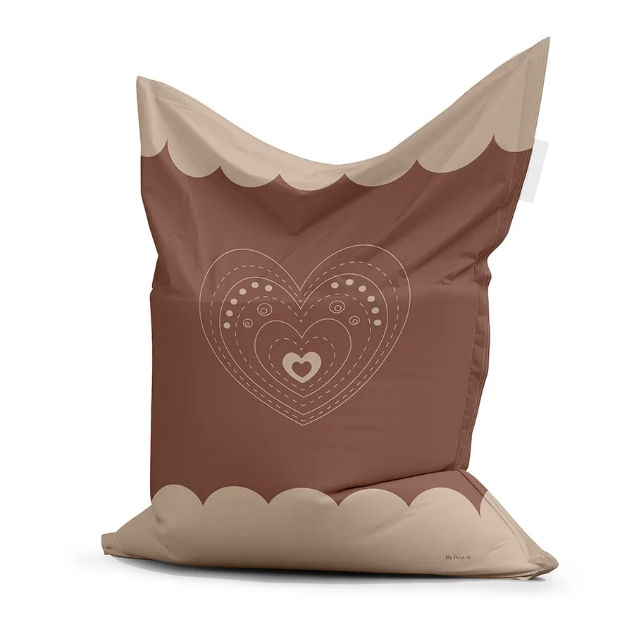 Zitzak met hartje en pauw in naturel tinten 1 zitzak hartje bruin roze hiphuisje