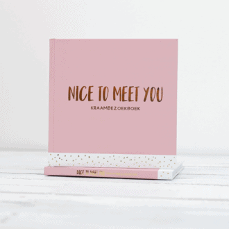nice to meet you - kraambezoekboek in roze met gouden letters - invulboek kraamvisite