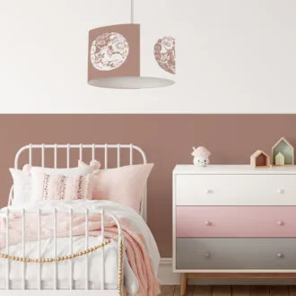 oudroze hanglamp met eenhoorn voor de meisjeskamer verlichting - hip huisje