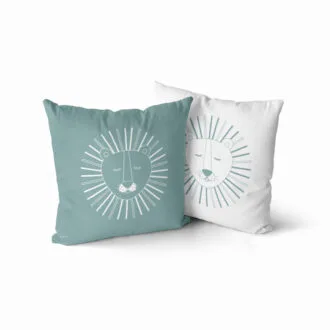 kussen met een leeuw in fris groen wit hiphuisje kopiëren