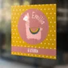 Geboortesticker raam in oker met oudroze lama - hiphuisje