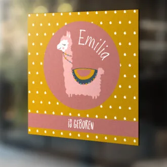 Geboortesticker raam in oker met oudroze lama - hiphuisje