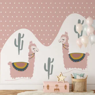 XL behang lama's in roze met witte print - hip huisje