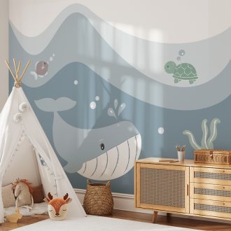 behang met walvis en oceaan voor de babykamer of kinderkamer van hiphuisje