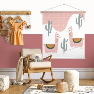 XL textielposter met lama print in roze meisjeskamer deco hiphuisje