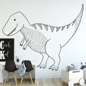 XL behang dinosaurus t-rex in zwart wit - hiphuisje