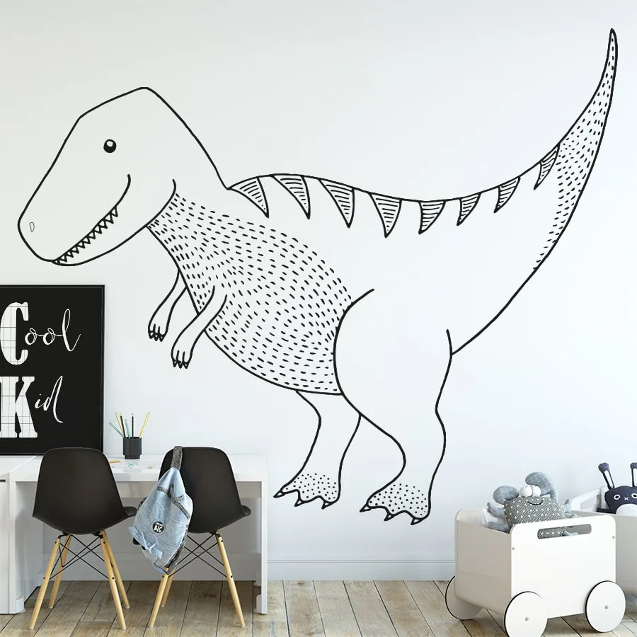 XL behang dinosaurus t-rex in zwart wit jongenskamer