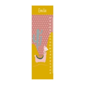 muursticker groeimeter lama oudroze okergeel hiphuisje