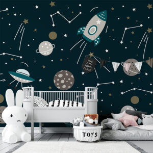 ruimtevaart behang kinderkamer babykamer - thema's in kinderkamers hiphuisje