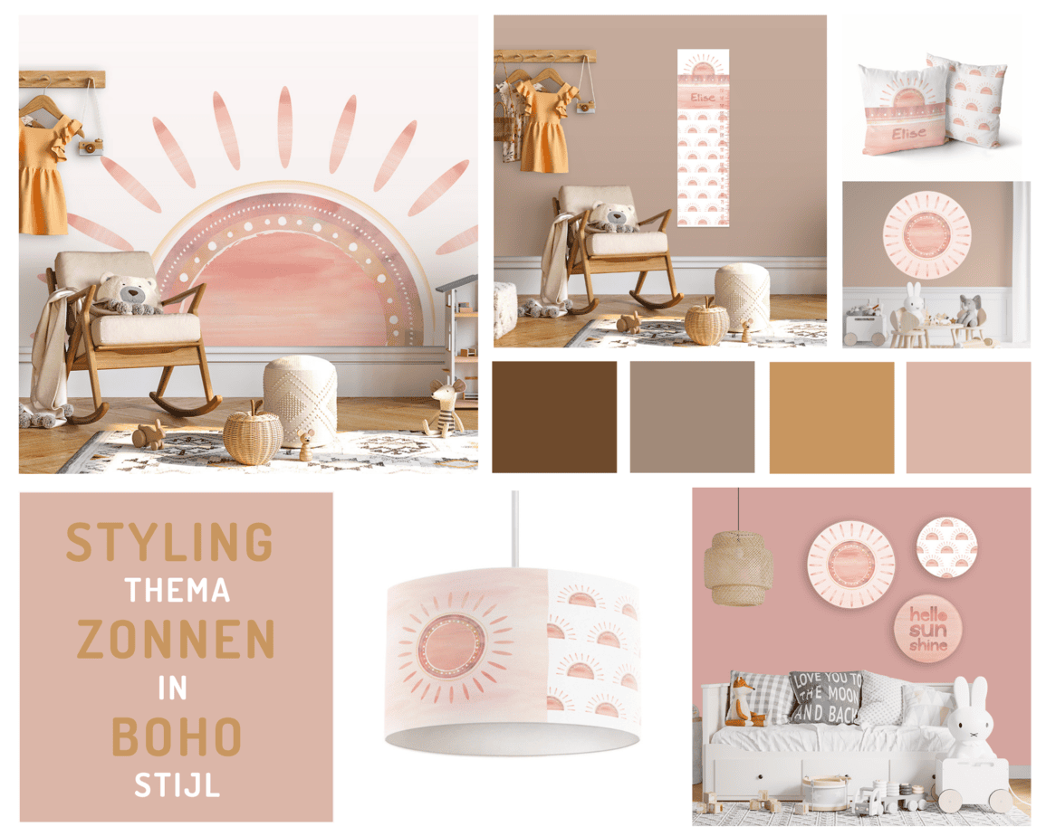 MOODBOARD ZONNEN THEMA KINDERKAMER INSPIRATIE BOHO IBIZA HIPHUISJE